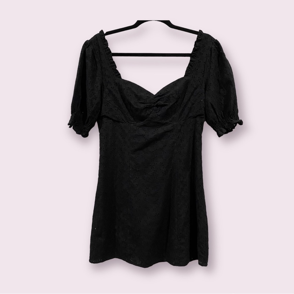 Lulu’s Square Neck Sweetheart Eyelet Dress Black Size Medium